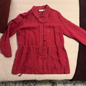 Units Deep Red 100% Linen Button Shirt Blouse